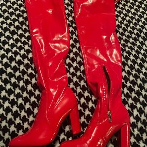 Faux red leather knee high boots size 37